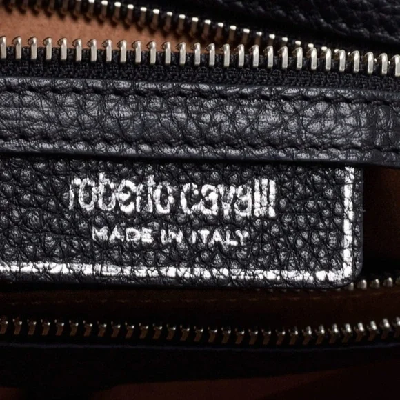 ROBERTO CAVALLI Black Leather Regina Satchel Tote